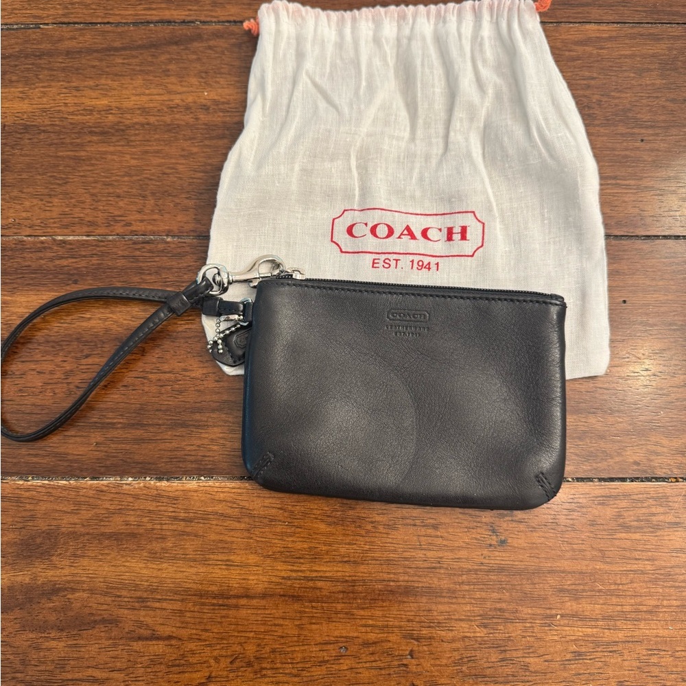 Coach Classic Black Leather Wristlet with Dust Bag